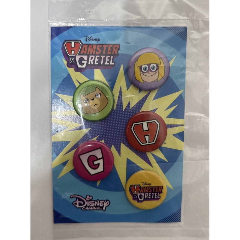Disney's Hamster &‎ Gretel Cartoon Characters 5 pc Button Pins Lapel Hat Pins 1"
